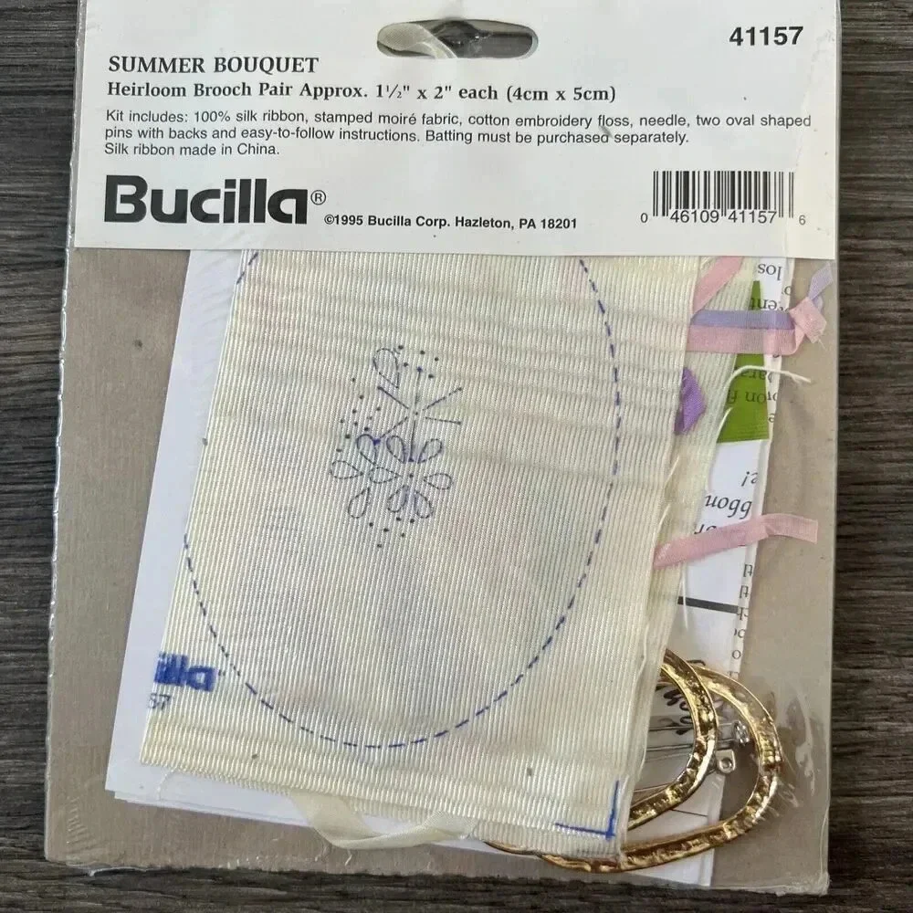 Vtg Bucilla Silk Ribbon Brooch Embroidery Kit 41157 Creative Beginnings Iron On